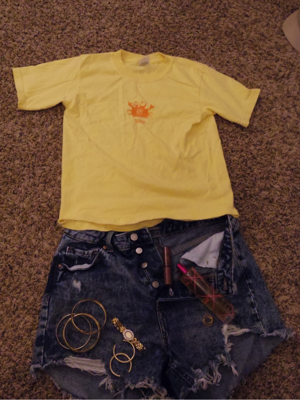 Yellow Kids Short Sleeve Tee with crab Graphic